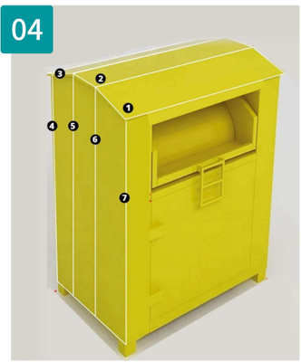Tempat Penyimpanan Daur Ulang H1800mm Yellow Clothing Donation Powder Coating